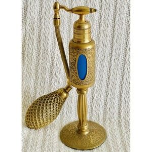 ✨GORGEOUS VINTAGE 1920s VOLUPTE DEVILBISS PERFUME ATOMIZER | 22 KT GOLD | BLUE ✨